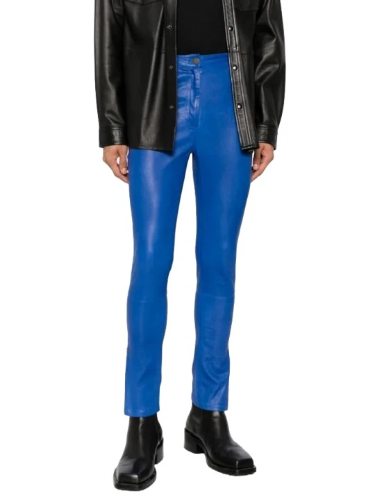 Slim Fit Blue Leather Jeans