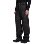 Stiching Details Black Leather Biker Jeans