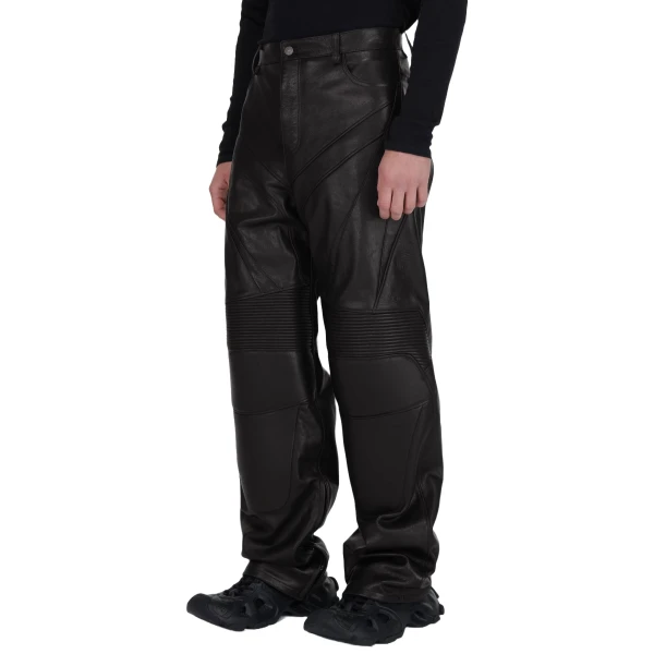 Stiching Details Black Leather Biker Jeans