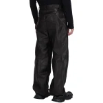 Stiching Details Black Leather Biker Jeans