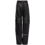 Stiching Details Black Leather Biker Jeans