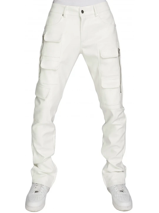White Leather Cargo Jeans Trouser