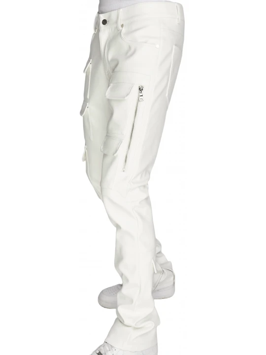 White Leather Cargo Jeans Trouser