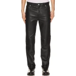 Zip Fly With Button Black Leather Jeans