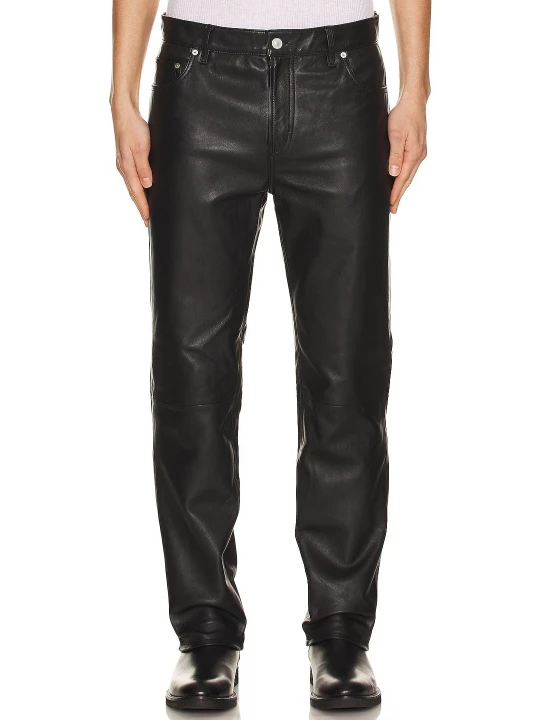 Zip Fly With Button Black Leather Jeans