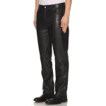 Zip Fly With Button Black Leather Jeans