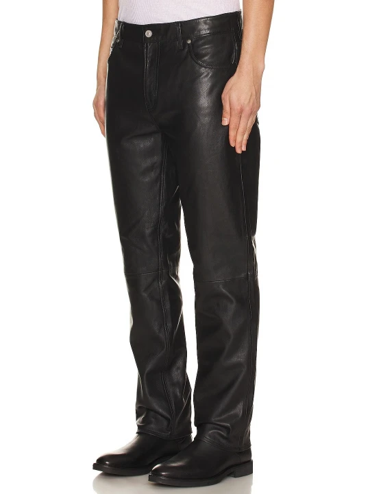 Zip Fly With Button Black Leather Jeans