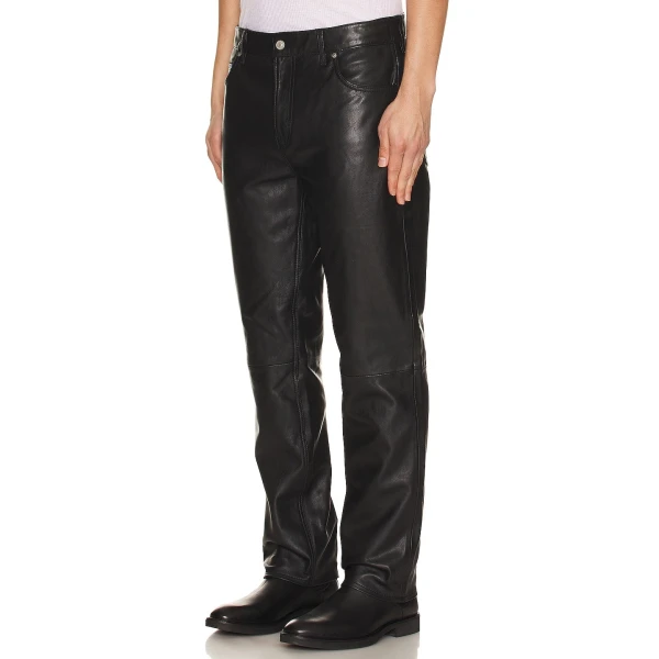 Zip Fly With Button Black Leather Jeans