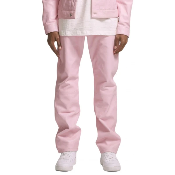 Zip Fly With Button Pink Leather Jeans