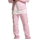 Zip Fly With Button Pink Leather Jeans