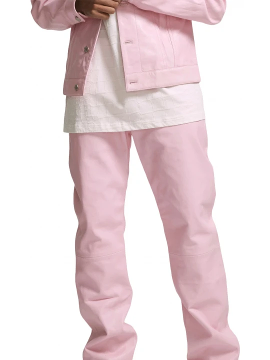 Zip Fly With Button Pink Leather Jeans