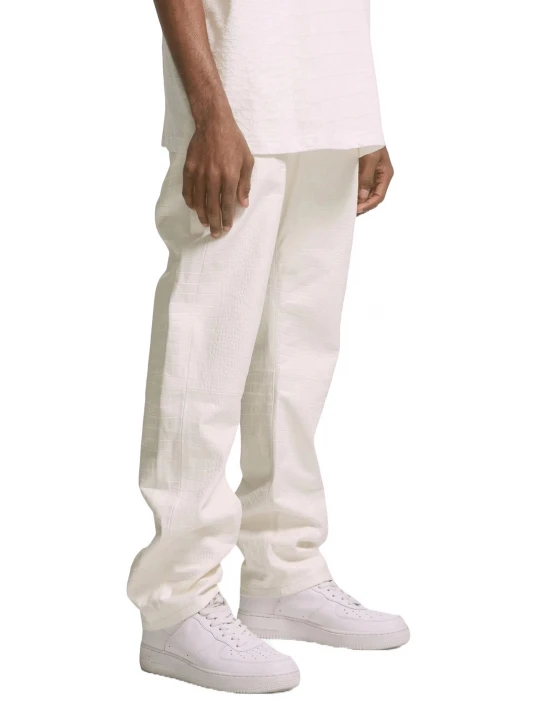 Zip Fly With Button White Leather Jeans