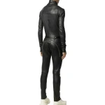 Asymmetric Zipper Black Leather Jumpsuit Overall