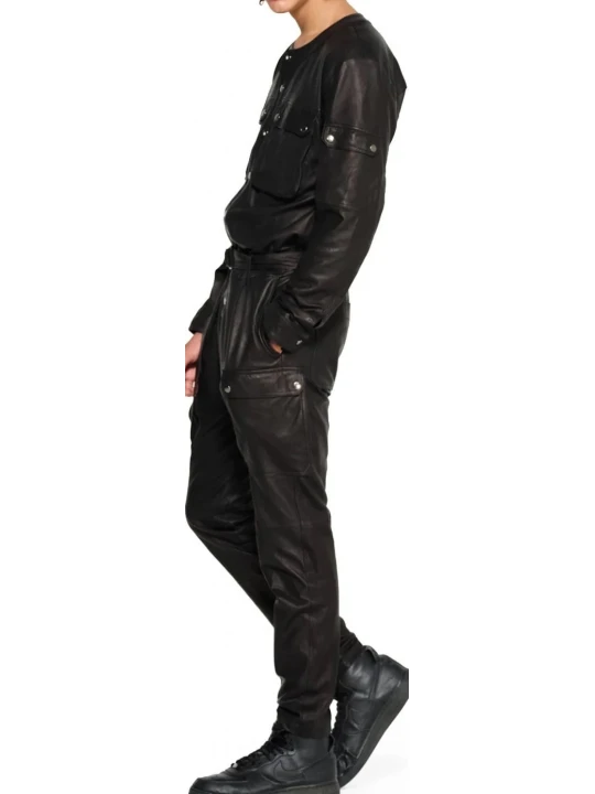 Black Leather Cargo Jumpsuit