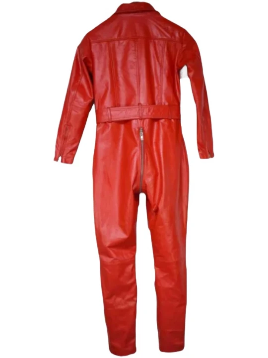 Classic Collar Red Leather Jumpsuit Bodysuit