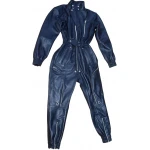 Elasticized Waistband Navy Blue Leather Jumpsuit Bodysuit