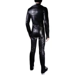 Mens Biker style real sheepskin black motorcycle leather jumpsuit