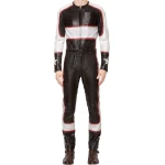 Mens Classy Racing Real Sheepskin Black And White Leather Jumpsuit