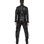 Mens High Fashion Real Sheepskin Black Leather Jumpsuit