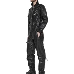 Mens High Fashion Real Sheepskin Black Leather Jumpsuit