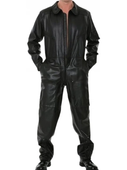 Mens Smart Look Real Sheepskin black Leather Jumpsuit