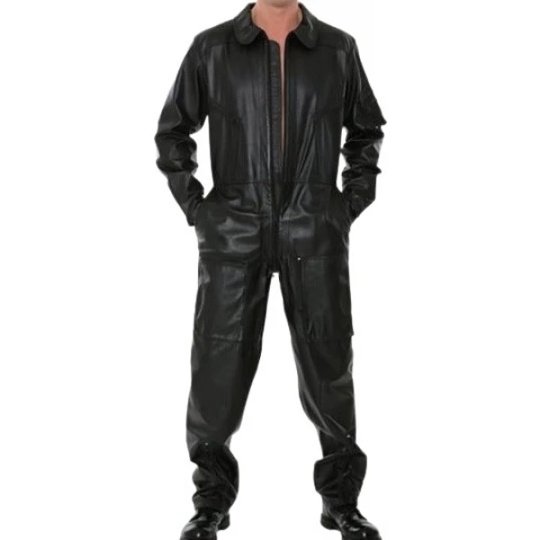 Mens Smart Look Real Sheepskin black Leather Jumpsuit