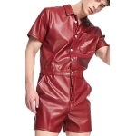 Red Leather Short Jumpsuit