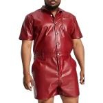 Red Leather Short Jumpsuit