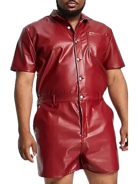 Red Leather Short Jumpsuit