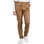 Back Side Flap Pockets Brown Leather Trouser