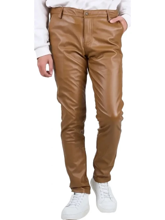Back Side Flap Pockets Brown Leather Trouser