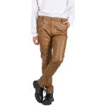 Back Side Flap Pockets Brown Leather Trouser