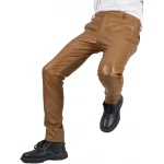 Back Side Flap Pockets Brown Leather Trouser
