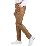 Back Side Flap Pockets Brown Leather Trouser