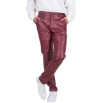 Back Side Flap Pockets Burgundy Leather Trouser