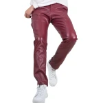 Back Side Flap Pockets Burgundy Leather Trouser