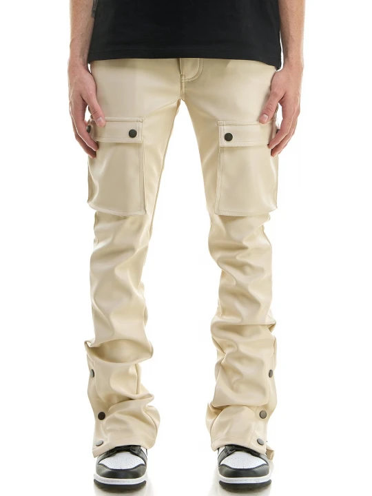 Beige Leather Cargo Trouser