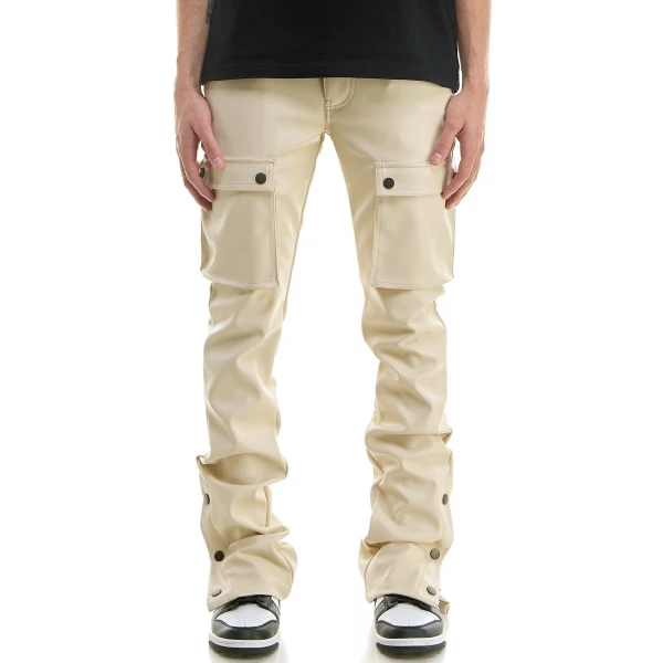 Beige Leather Cargo Trouser