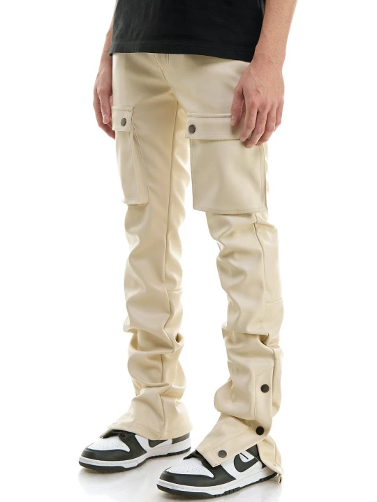Beige Leather Cargo Trouser