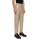 Beige Leather Elasticated Waistband With Drawstrings Pants