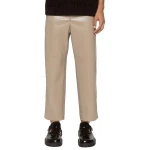 Beige Leather Elasticated Waistband With Drawstrings Pants