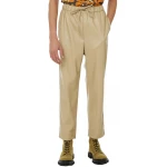 Beige Leather Elasticated Waistband With Drawstrings Trousers