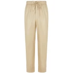 Beige Leather Elasticated Waistband With Drawstrings Trousers