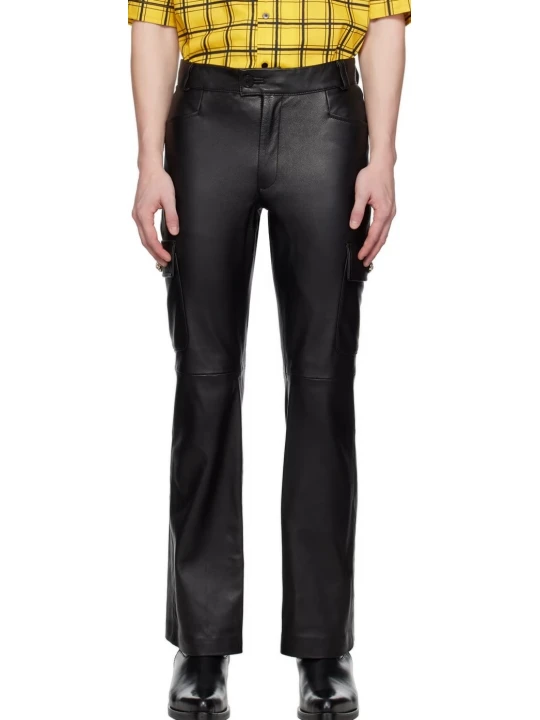 Black Crystal Leather Trousers