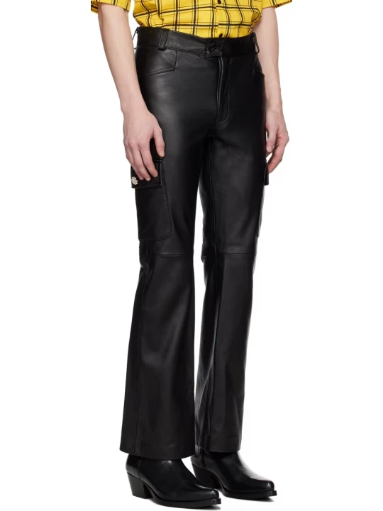 Black Crystal Leather Trousers