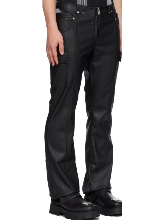 Black Cutout Leather Cargo Pants