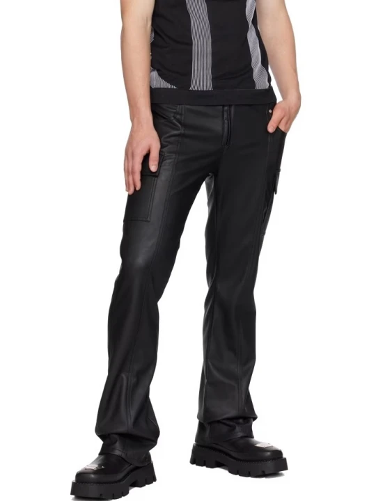 Black Cutout Leather Cargo Pants