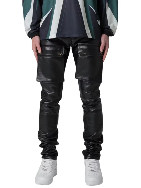 Black Leather Cargo Pants
