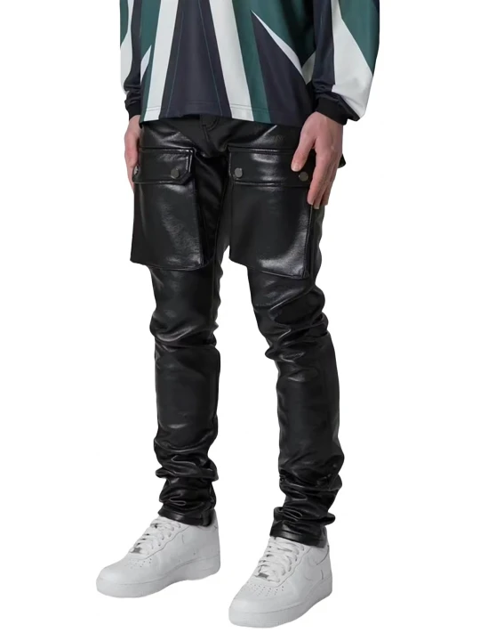 Black Leather Cargo Pants