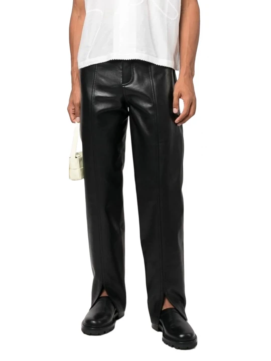 Black Leather Open Cuffs Pants